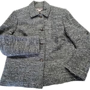 Sag Harbor Button Up Knit Pea Coat Womens Size 8 Charcoal Gray Black Long Sleeve